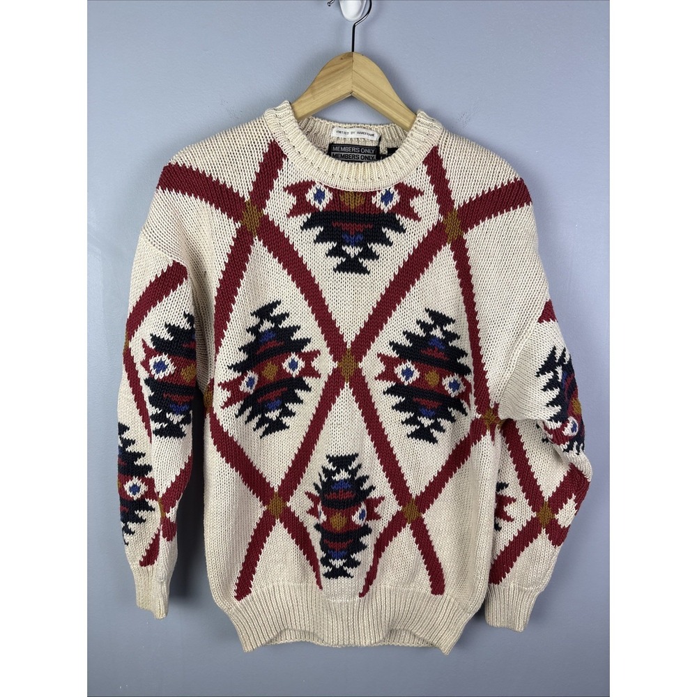 Vintage Members Only Aztec Southwest Pattern Grandpa Knit Sweater Size Large 80s